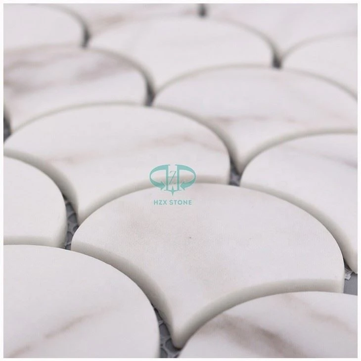 Calacatta Marble Fish Scale Mosaic Tile